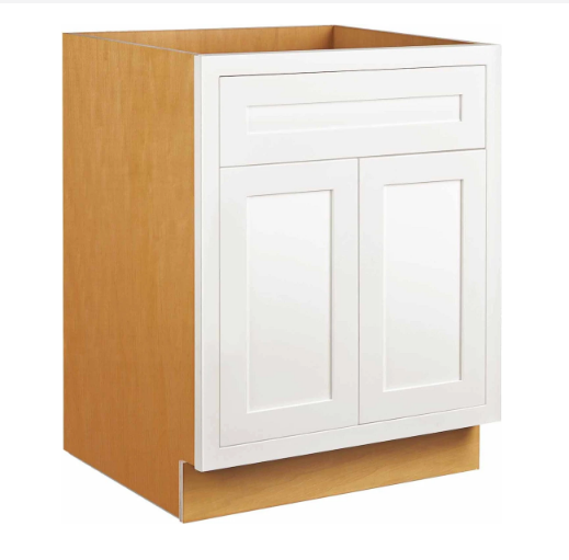 RTA 24"W Kitchen Base Cabinet with Double Doors and One Drawer in Snow White Inset Shaker