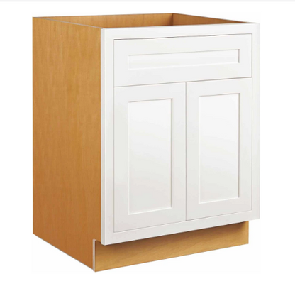 RTA 24"W Kitchen Base Cabinet with Double Doors and One Drawer in Snow White Inset Shaker