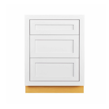 RTA 24"W Kitchen Three Drawer Base Cabinet in Snow White Inset Shaker