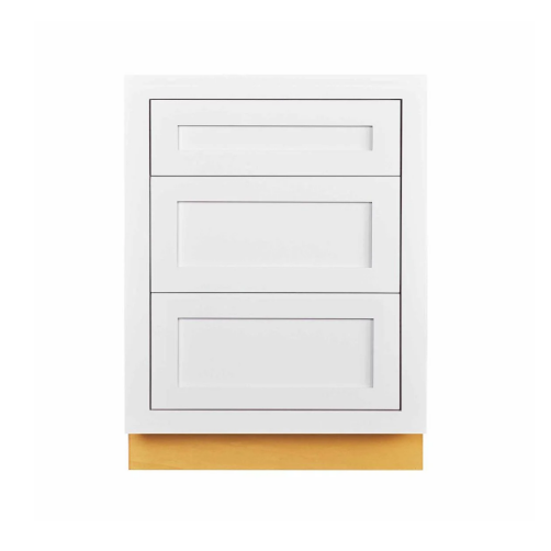 RTA 24"W Kitchen Three Drawer Base Cabinet in Snow White Inset Shaker