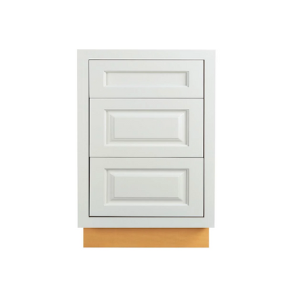 RTA 24"W Kitchen Three Drawer Base Cabinet in Vintage White Inset Raised Panel
