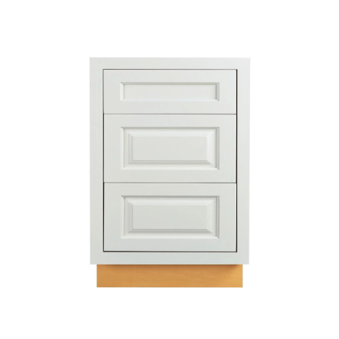 RTA 24"W Kitchen Three Drawer Base Cabinet in Vintage White Inset Raised Panel