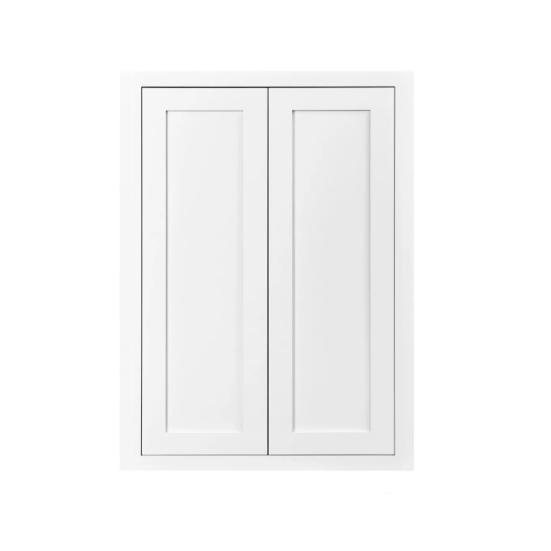 24"W x 30"H wall cabinet with double doors and two shelves finished in Snow White