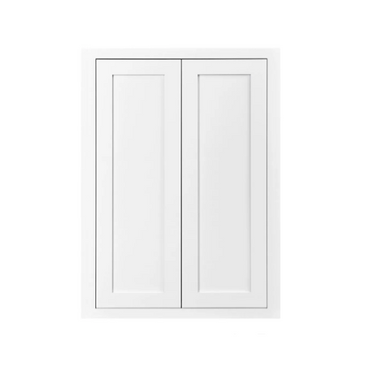 24"W x 30"H wall cabinet with double doors and two shelves finished in Snow White