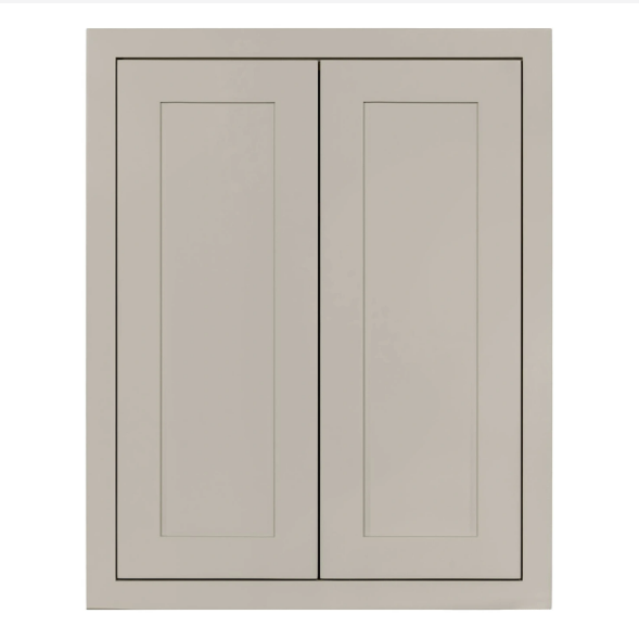 Tuscan Grey wall cabinet with double doors and two shelves, 24"W x 30"H