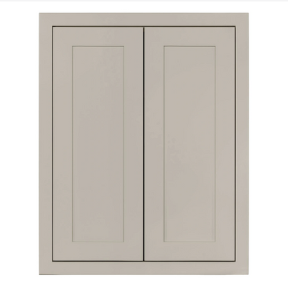 Tuscan Grey wall cabinet with double doors and two shelves, 24"W x 30"H