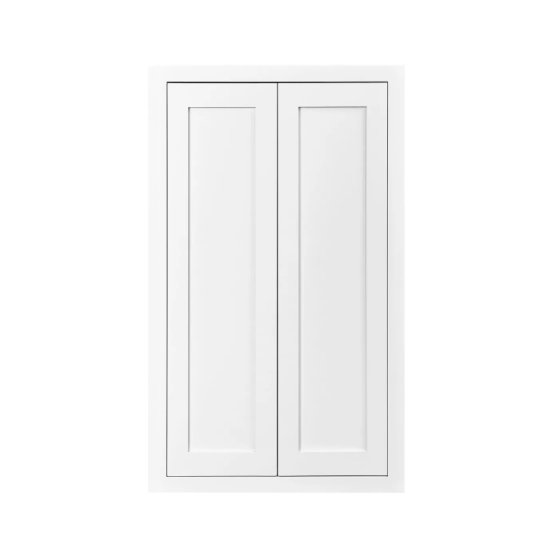 24"W x 39"H wall cabinet with double doors and two shelves with inset Shaker fronts in Snow White