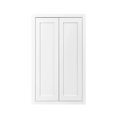 24"W x 39"H wall cabinet with double doors and two shelves with inset Shaker fronts in Snow White
