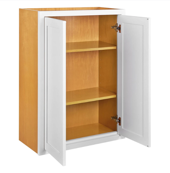 RTA 24"W x 39"H Kitchen Wall Cabinet with Double Doors and Two Shelves in Snow White Inset Shaker