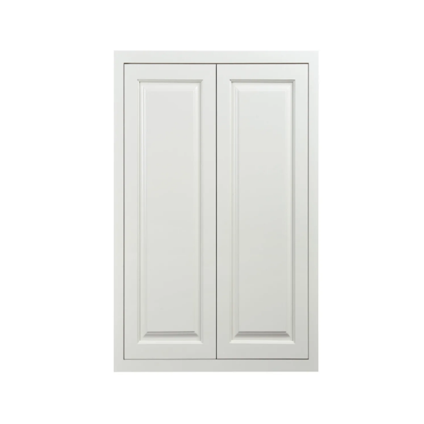 24"W x 39"H wall cabinet with double doors and two shelves, Vintage White with inset raised panel fronts