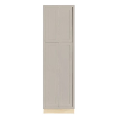 Kitchen pantry cabinet with four doors and four shelves in Tuscan Grey, 24"W x 84"H