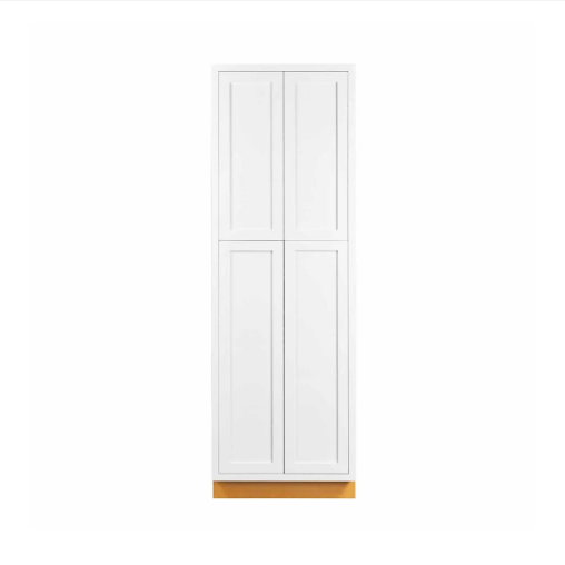 Snow White pantry cabinet with four doors and four shelves, 24"W x 93"H