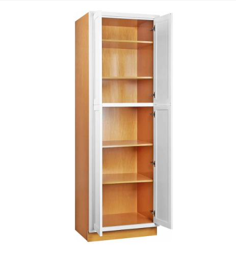 RTA 24"W x 93"H Kitchen Pantry Cabinet with Four Doors and Four Shelves in Snow White Inset Shaker