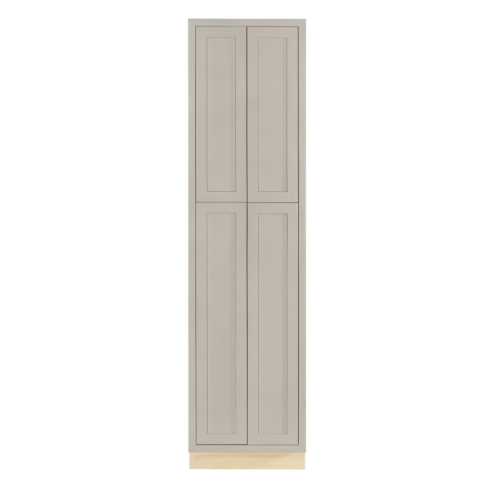 Kitchen pantry cabinet with four doors and four shelves in Tuscan Grey, 24"W x 93"H