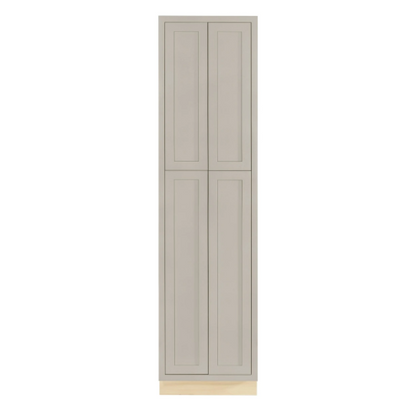 Kitchen pantry cabinet with four doors and four shelves in Tuscan Grey, 24"W x 93"H