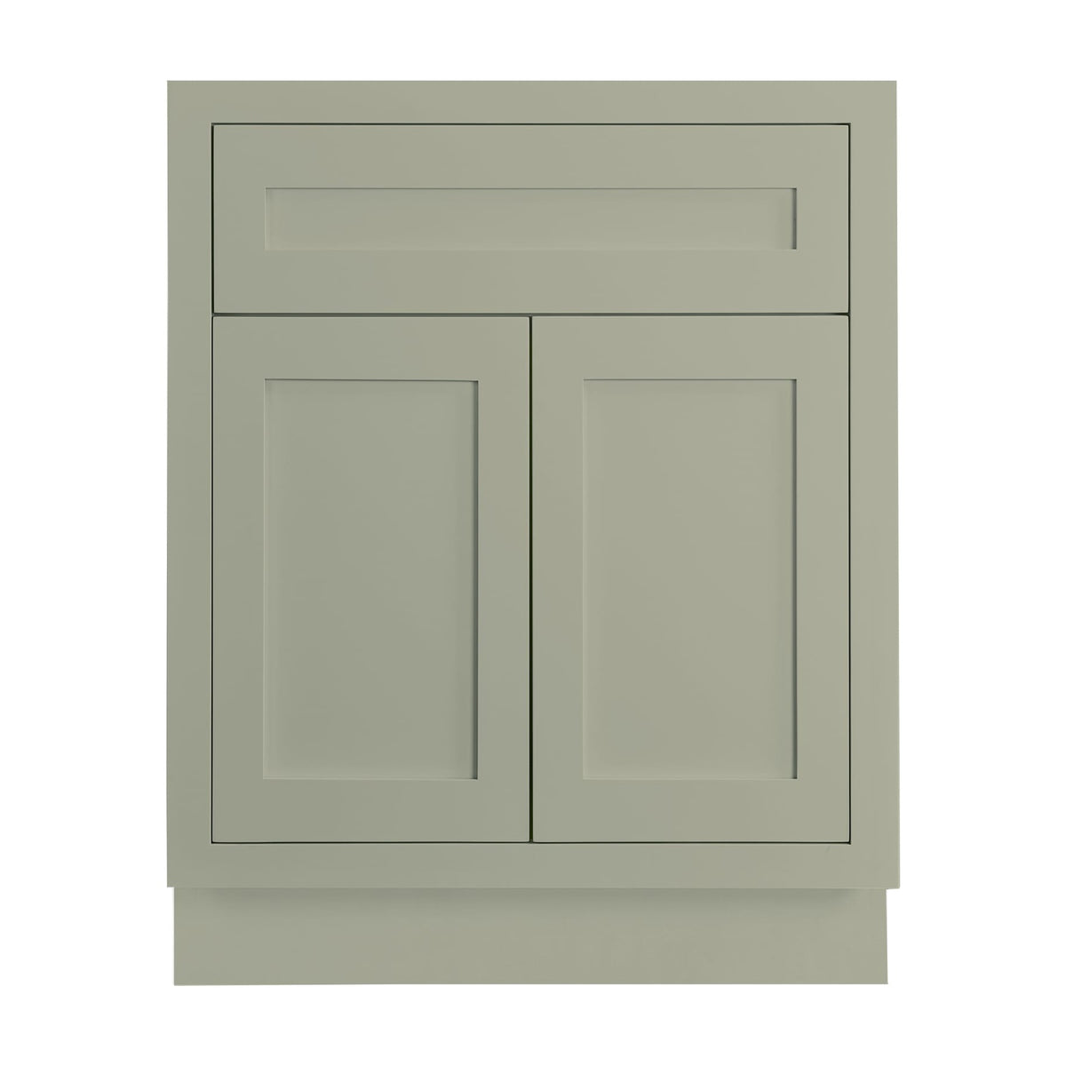 27 inch freestanding bathroom vanity sink base in Venetian Sage with inset Shaker fronts