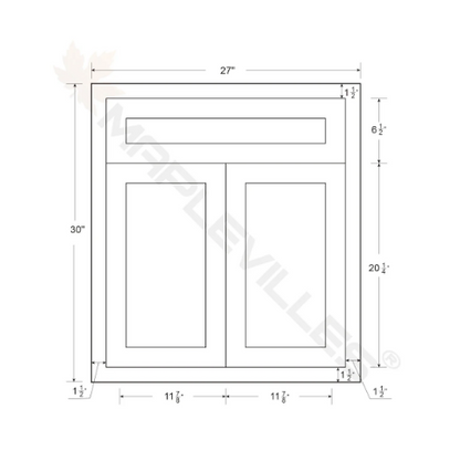 RTA 27"W Kitchen Base Cabinet with Double Doors and One Drawer in Snow White Inset Shaker
