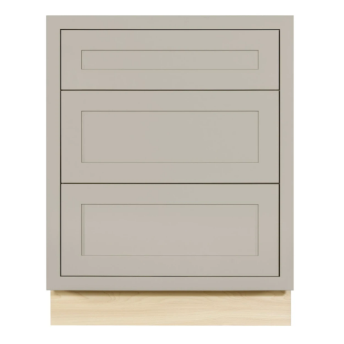 RTA 27"W Kitchen Three Drawer Base Cabinet in Tuscan Grey Inset Shaker