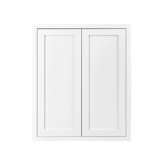 Inset Shaker wall cabinet with double doors and two shelves in Snow White, 27"W x 30"H