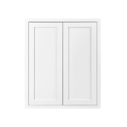 Inset Shaker wall cabinet with double doors and two shelves in Snow White, 27"W x 30"H