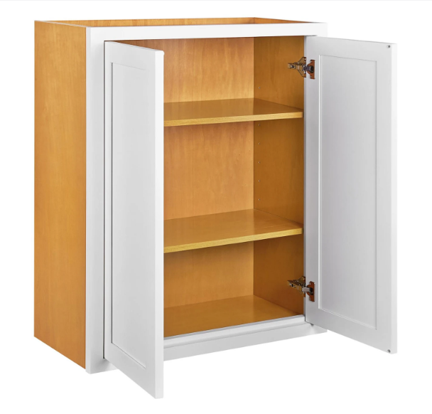 RTA 27"W x 30"H Kitchen Wall Cabinet with Double Doors and Two Shelves in Snow White Inset Shaker