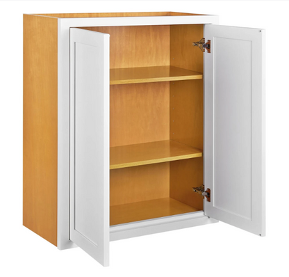 RTA 27"W x 30"H Kitchen Wall Cabinet with Double Doors and Two Shelves in Snow White Inset Shaker