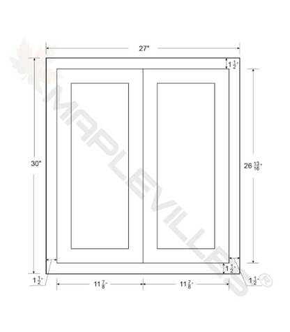 RTA 27"W x 30"H Kitchen Wall Cabinet with Double Doors and Two Shelves in Snow White Inset Shaker