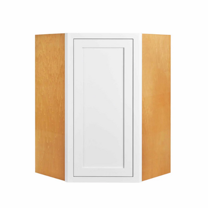 RTA 27"W x 30"H Kitchen Wall Diagonal Corner Cabinet with Single Door and Two Shelves in Snow White Inset Shaker