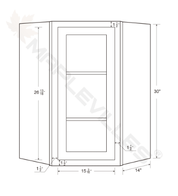 RTA 27"W x 30"H Kitchen Wall Diagonal Corner Cabinet with Single Door and Two Shelves in Snow White Inset Shaker