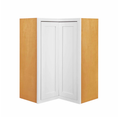 Snow White finish on a 27"W x 30"H wall EasyReach corner cabinet with bi-folding doors