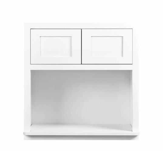 Wall microwave cabinet with double doors, 27"W x 30"H, finished in Snow White