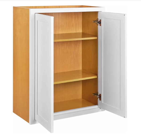 RTA 27"W x 39"H Kitchen Wall Cabinet with Double Doors and Two Shelves in Snow White Inset Shaker