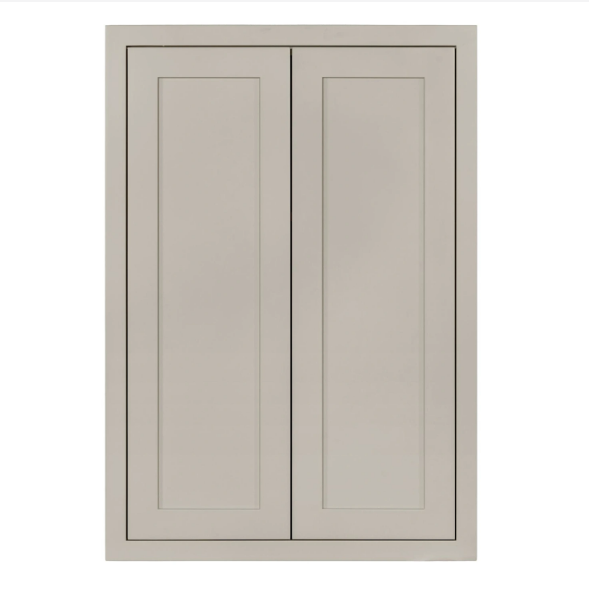 Wall cabinet with double doors and two shelves in Tuscan Grey, sized 27"W x 39"H