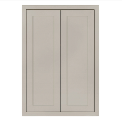 Wall cabinet with double doors and two shelves in Tuscan Grey, sized 27"W x 39"H