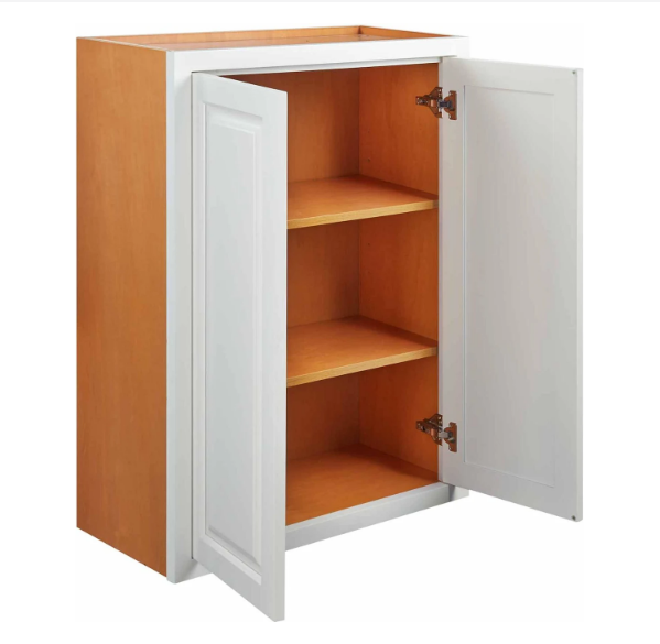 RTA 27"W x 39"H Kitchen Wall Cabinet with Double Doors and Two Shelves in Vintage White Inset Raised Panel