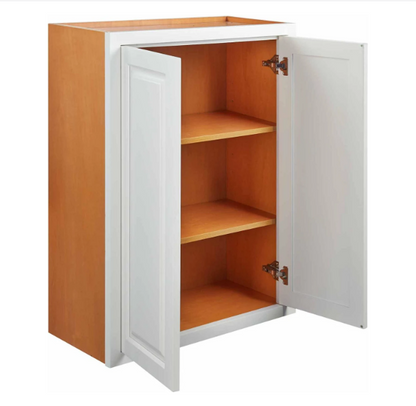 RTA 27"W x 39"H Kitchen Wall Cabinet with Double Doors and Two Shelves in Vintage White Inset Raised Panel
