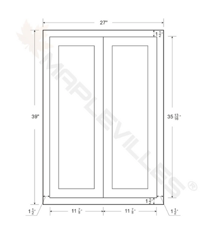 RTA 27"W x 39"H Kitchen Wall Cabinet with Double Doors and Two Shelves in Vintage White Inset Raised Panel