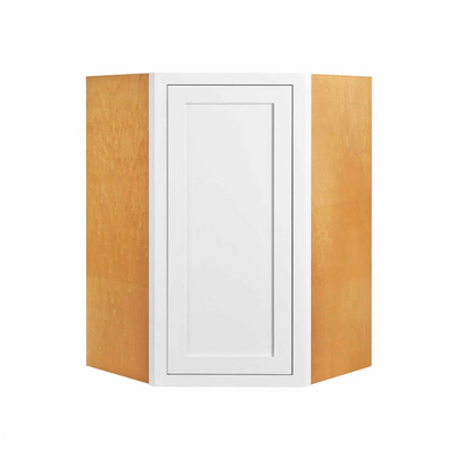 RTA 27"W x 39"H Kitchen Wall Diagonal Corner Cabinet with Single Door and Two Shelves in Snow White Inset Shaker