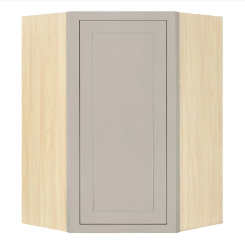 Inset Shaker wall diagonal corner cabinet with single door in Tuscan Grey, 27"W x 39"H