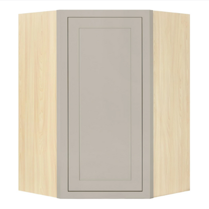 Inset Shaker wall diagonal corner cabinet with single door in Tuscan Grey, 27"W x 39"H