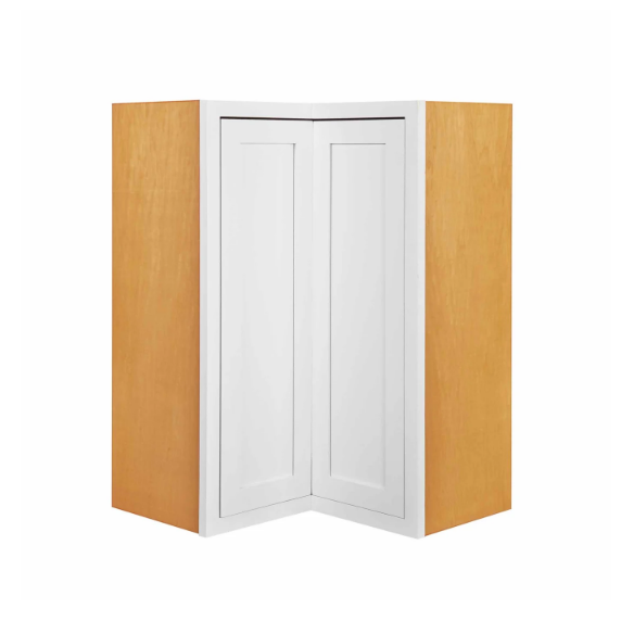 Wall EasyReach corner cabinet with bi-folding doors in Snow White, sized 27"W x 39"H