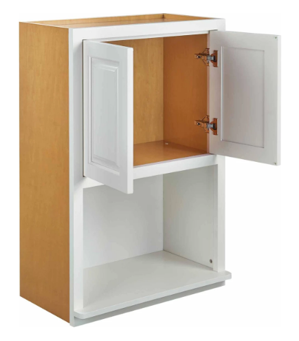 RTA 27"W x 39"H Kitchen Wall Microwave Cabinet with Double Doors in Vintage White Inset Raised Panel