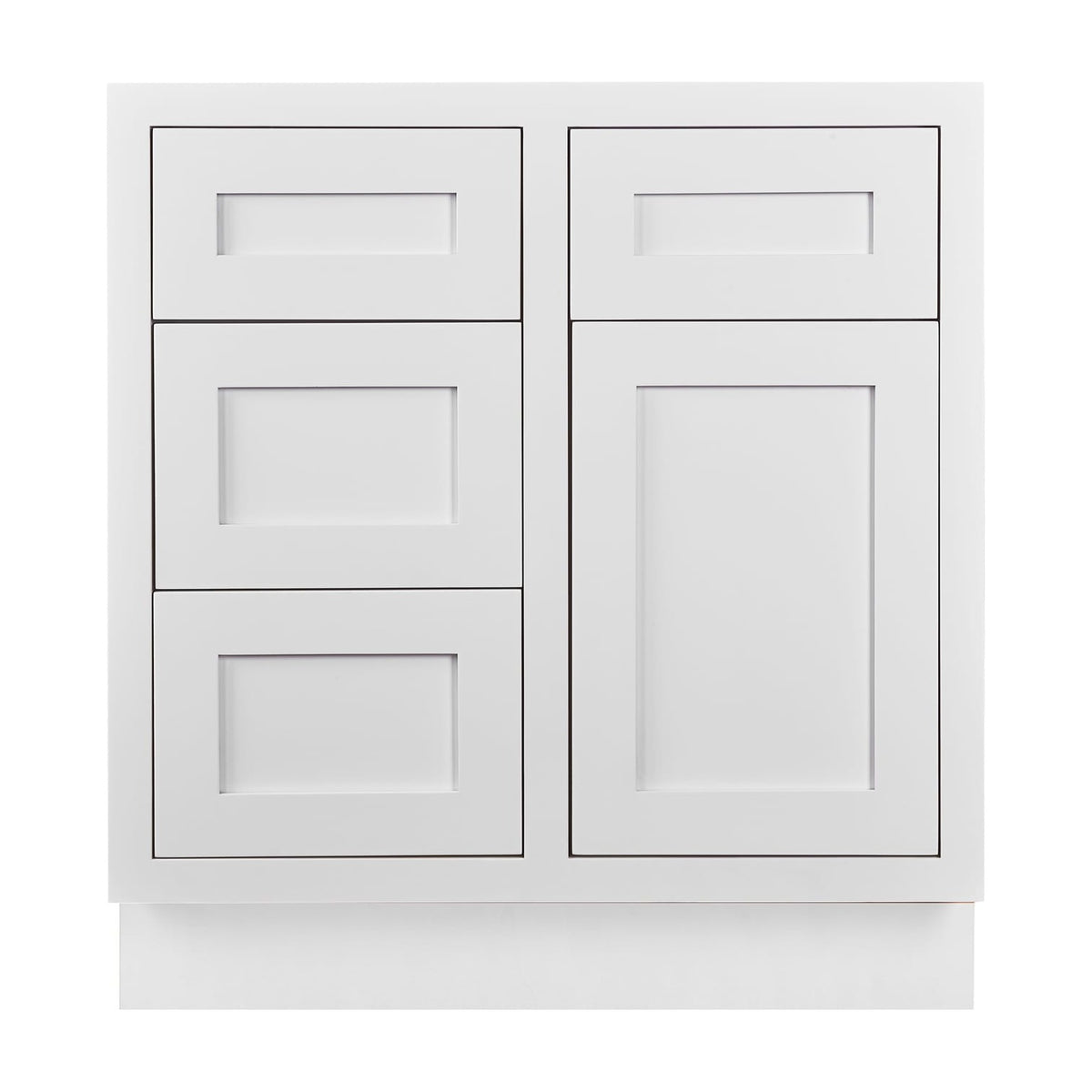 30 inch freestanding bathroom vanity sink base in Snow White with inset Shaker fronts