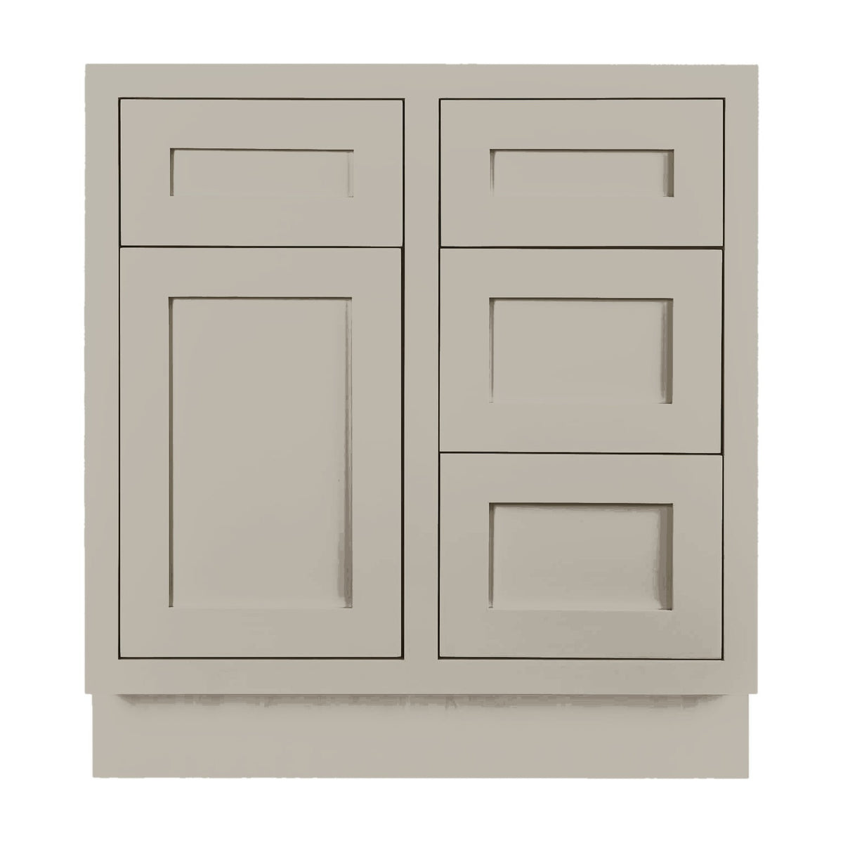 30 inch freestanding bathroom vanity sink base in Tuscan Grey with inset Shaker fronts
