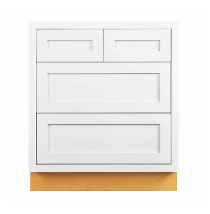 Four drawer base cabinet in Snow White, sized 30"W