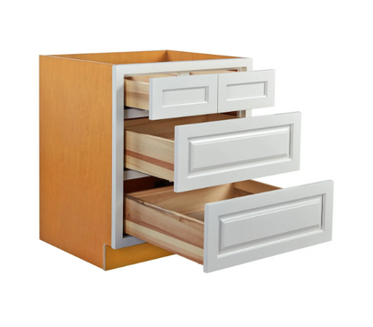 RTA 30"W Kitchen Four Drawer Base Cabinet in Vintage White Inset Raised Panel