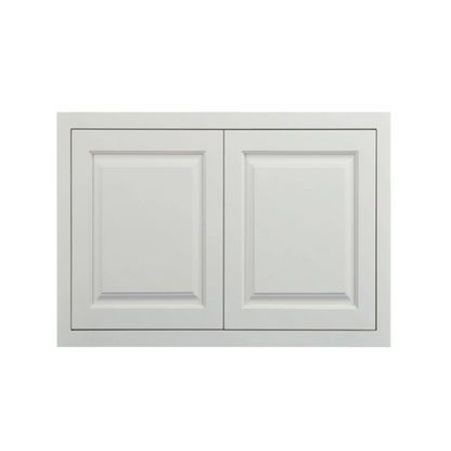 Vintage White wall appliance cabinet with double doors measuring 30"W x 21"H