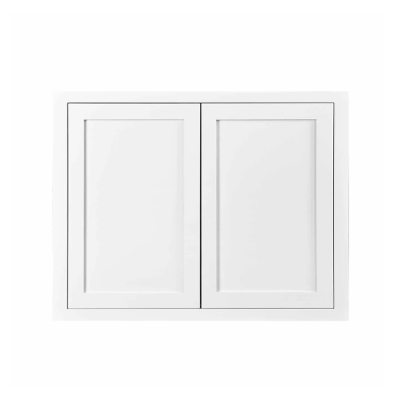 RTA 30"W x 30"H Kitchen Wall Cabinet with Double Doors and Two Shelves in Snow White Inset Shaker