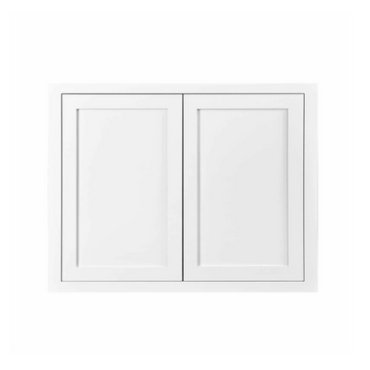 RTA 30"W x 30"H Kitchen Wall Cabinet with Double Doors and Two Shelves in Snow White Inset Shaker