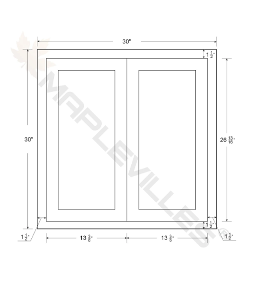 RTA 30"W x 30"H Kitchen Wall Cabinet with Double Doors and Two Shelves in Snow White Inset Shaker